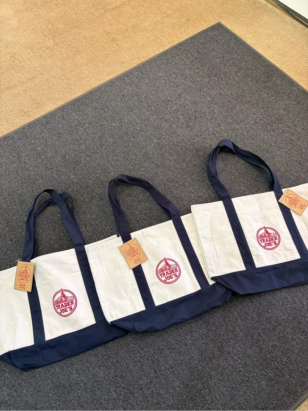 Trader Joe's Navy and Cream Canvas Tote